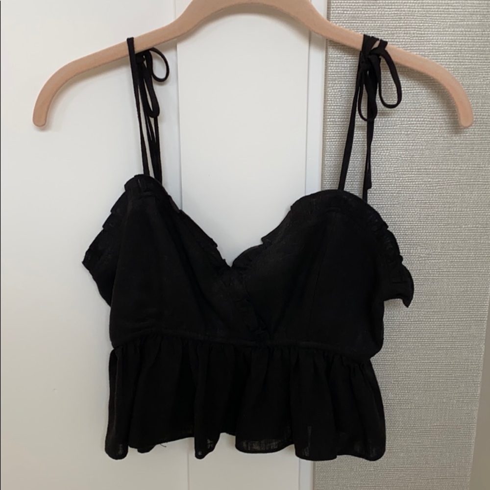 never worn, black ruffled crop top